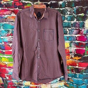 Bugatchi Shaped Fit Long Sleeve Button Down Pink Blue check Print Shirt XL
